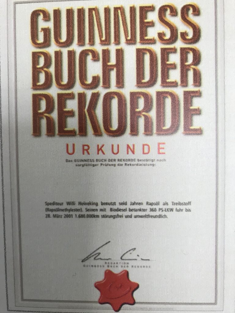 Guinness-Buch der Rekorde — 1.680.000 km mit Rapsöl-Biodiesel